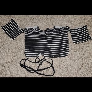 Xhilaration Off the Shoulder Stripped Black and White Swim Top Size Large